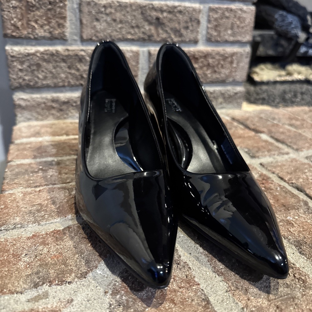 Nordstrom Rack Womens Sammy Black Shiny Slip On Block Heels Size US 6.5M #0042
